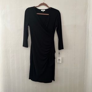 Calvin Klein Black Cocktail Faux Wrap Side Ruffle Dress Size 2